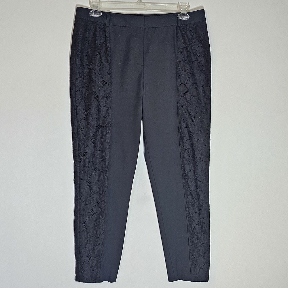 Lafayette 148‎ Pants Womens 14 Black  Lace Panel Trouser Classic Business Work
